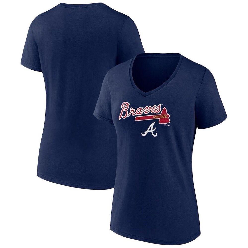Atlanta Braves XL Fanatics Team Vneck Tshirt MLB Baseball Womens Blue Tee NWOT